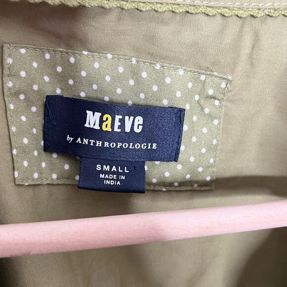 Anthropologie Maeve Women Bennet Button Down Shirt Small Green Side Slits Cotton - Picture 9 of 13